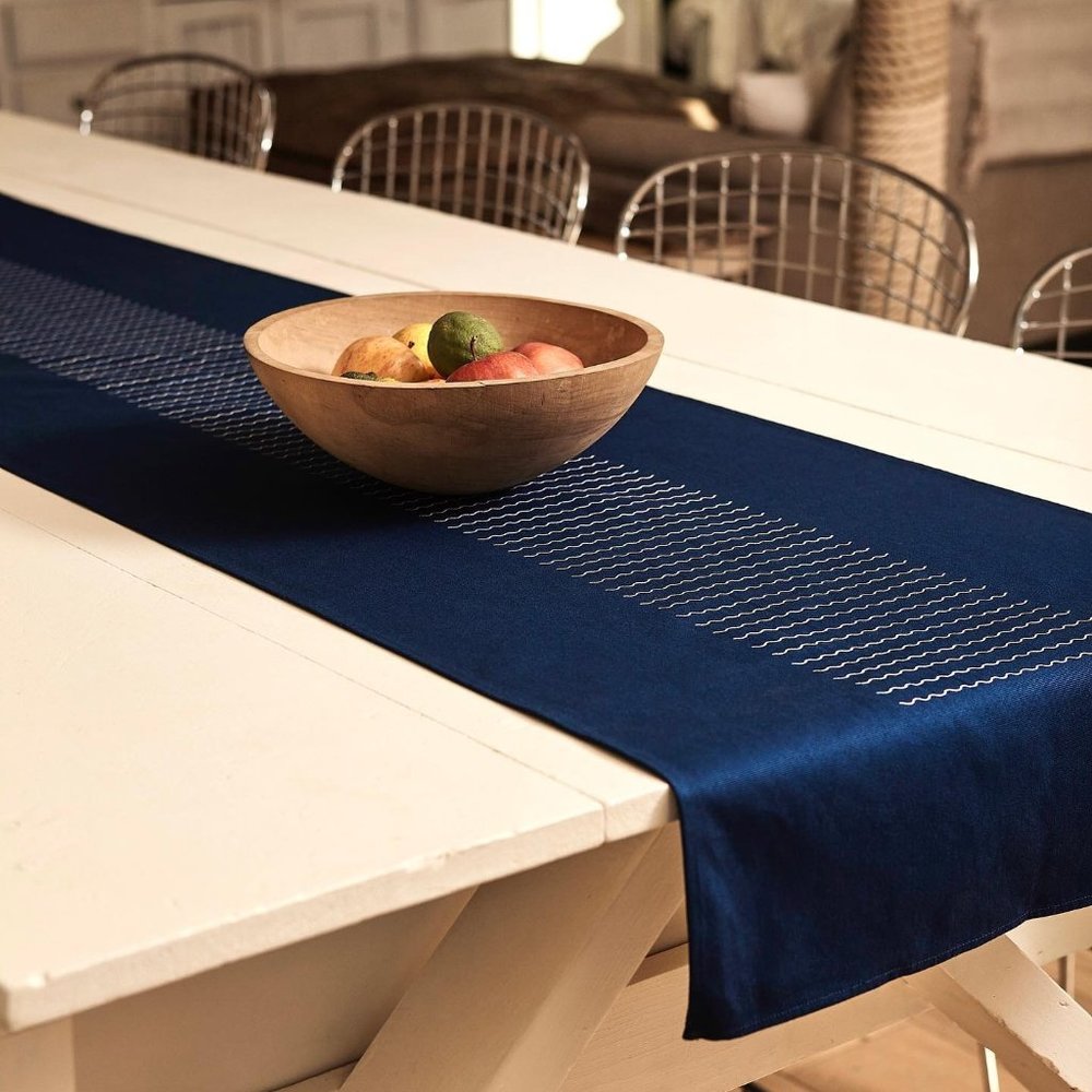 Indigo Blue Table Runner with White Waves by Territory Design x AllTrue (NWT!)